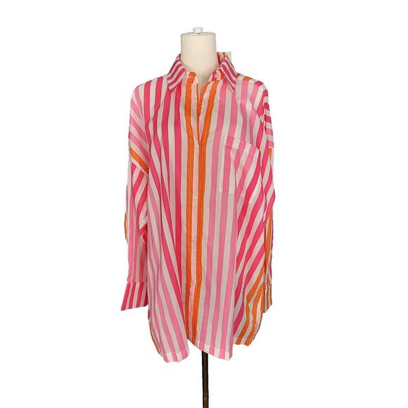 Beach Riot Top Size L  Alexa Sunset Stripes Cover Up Womens Large Button Up New - Picture 1 of 14